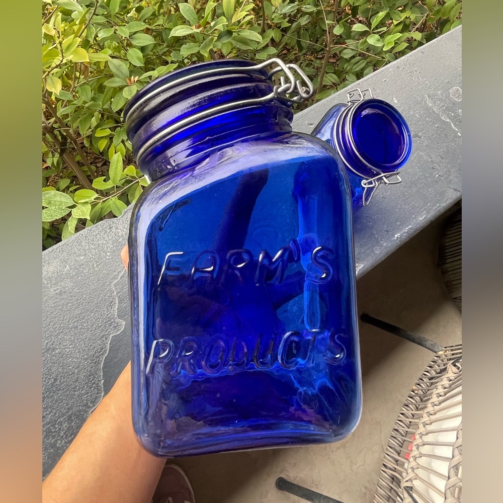 Vintage | Cobalt Blue Embossed Glass Canister - Picture 6 of 9